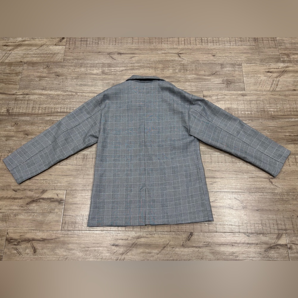 Free People Gray black plaid houndstooth Checkered Blazer oversized baggy preppy - Picture 3 of 8